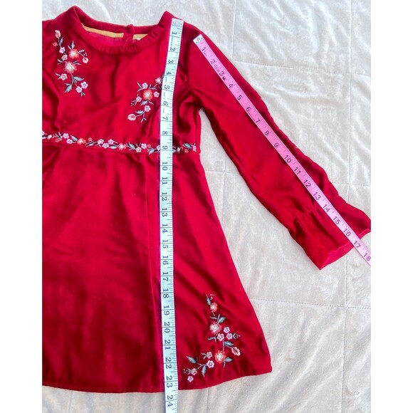 Girls Red Velvet Embroidered Dress Bell Sleeve Size 7/8 Easter Christmas Holiday - Picture 6 of 12
